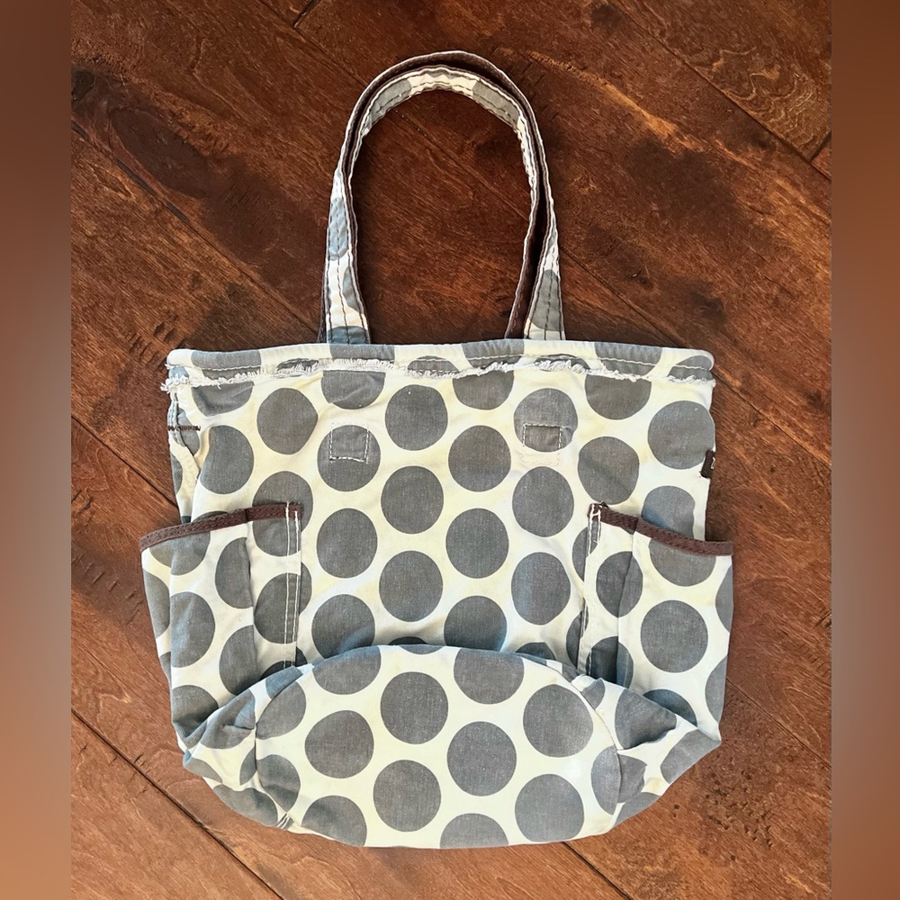 Thirty-one 31 Retro Metro Gray Mod Dots Tote Purse Farmers Market Bucket Bag EUC